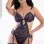 2pc Dramatic Strappy Garter Teddy Embroidered and Stockings - Os - Purple Twilight