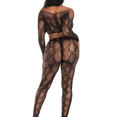 2 Pc Python Net Crop Top and Footless Tights - Os - Black