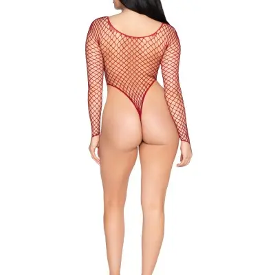 High-Cut Industrial Net Bodysuit - Os - Burgundy