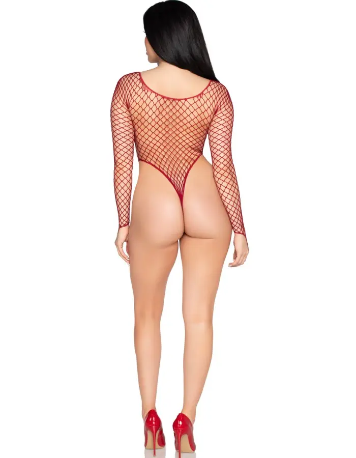 High-Cut Industrial Net Bodysuit - Os - Burgundy