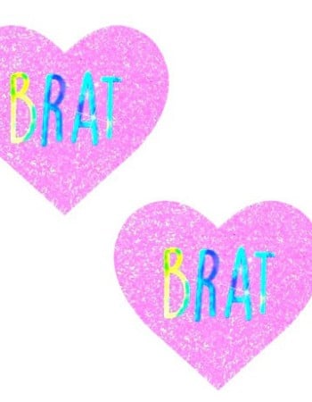 Brat Holographic Uv Light Pink I Heart U Glitter Nipple Cover Pasties