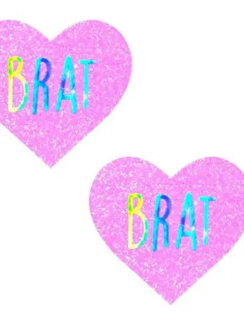 Brat Holographic Uv Light Pink I Heart U Glitter Nipple Cover Pasties