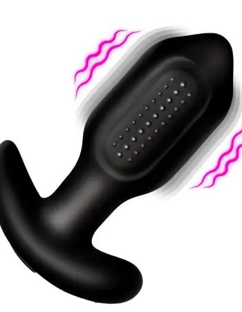 Bumpy Vibrating Silicone Butt Plug - Black