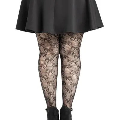 Plus Bow Net Tights - 1x 2x - Black
