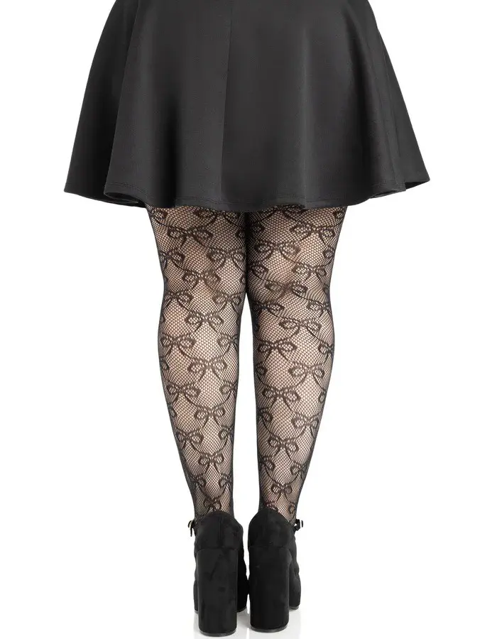 Plus Bow Net Tights - 1x 2x - Black