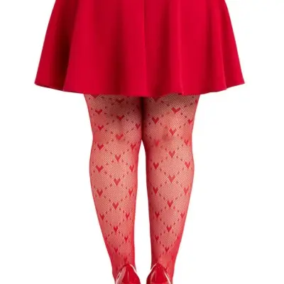 Plus Valentina Heart Net Tights - 1x 2x - Red