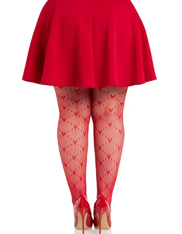 Plus Valentina Heart Net Tights - 1x 2x - Red