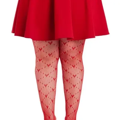 Plus Valentina Heart Net Tights - 1x 2x - Red
