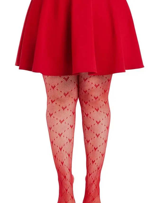 Plus Valentina Heart Net Tights - 1x 2x - Red