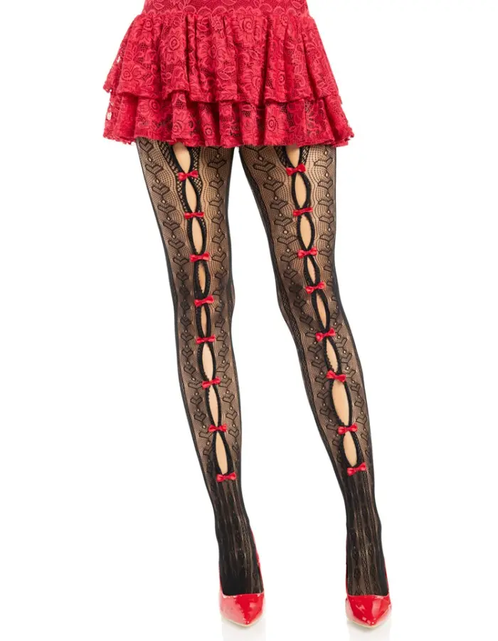 Sweetheart Striped Tights - Os - Black/red