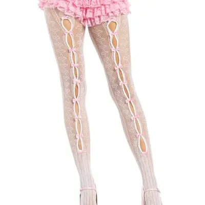 Sweetheart Striped Tights - Os - White/pink