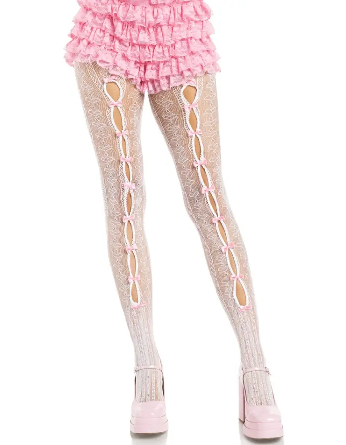 Sweetheart Striped Tights - Os - White/pink