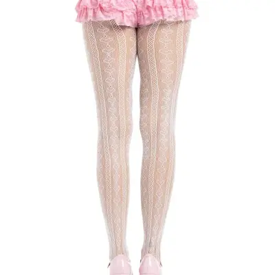 Sweetheart Striped Tights - Os - White/pink