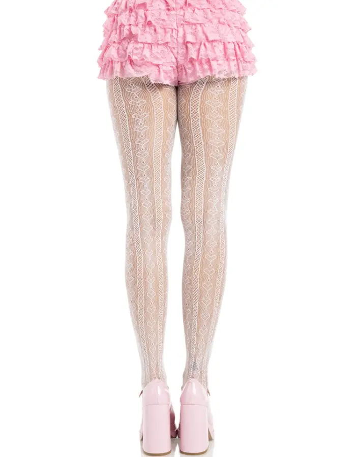 Sweetheart Striped Tights - Os - White/pink