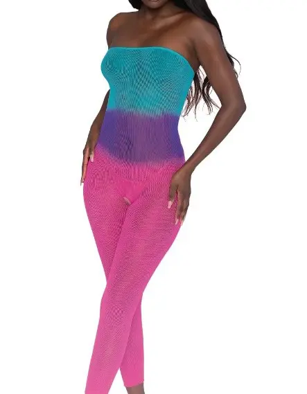 Seamless Mesh Bodystocking - Os - Neon Rainbow
