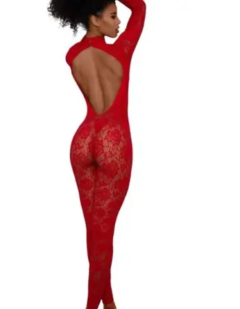 Gloved Bodystocking Dmnd - Os - Red