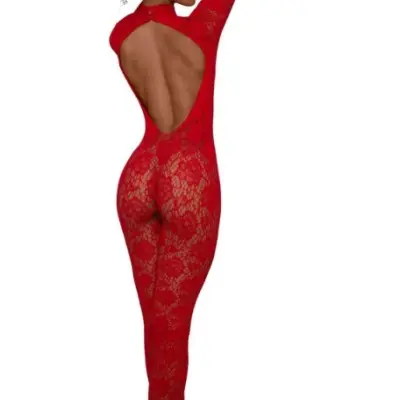 Gloved Bodystocking Dmnd - Os - Red