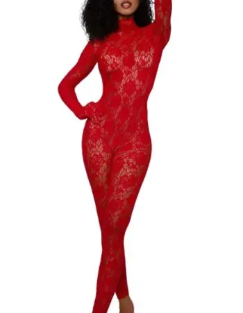 Gloved Bodystocking Dmnd - Os - Red