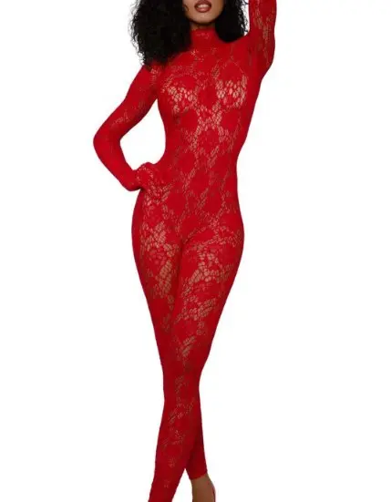 Gloved Bodystocking Dmnd - Os - Red