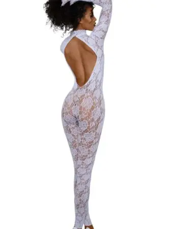 Gloved Bodystocking Dmnd - Os - White