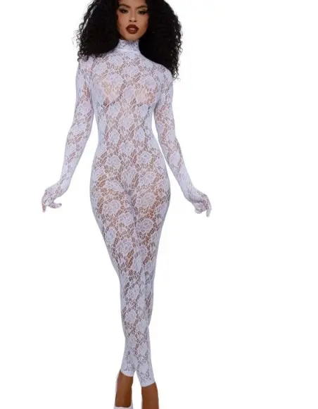 Gloved Bodystocking Dmnd - Os - White