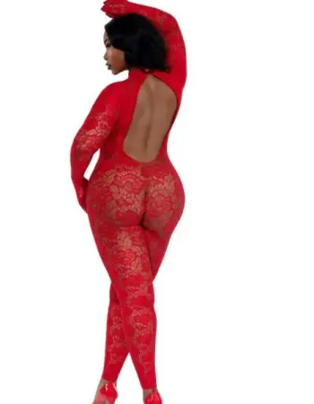 Gloved Bodystocking Dmnd - Qs - Red