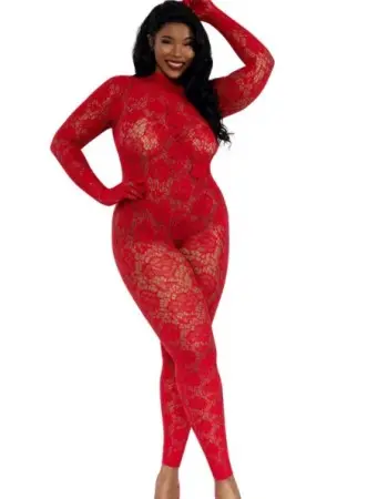 Gloved Bodystocking Dmnd - Qs - Red