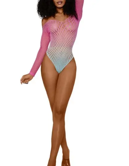 Ombre Net Bodystocking - Os - Tropical Sky