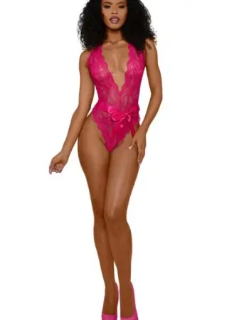 Tiana Lace Teddy With Satin Tie - L/xl - Azalea