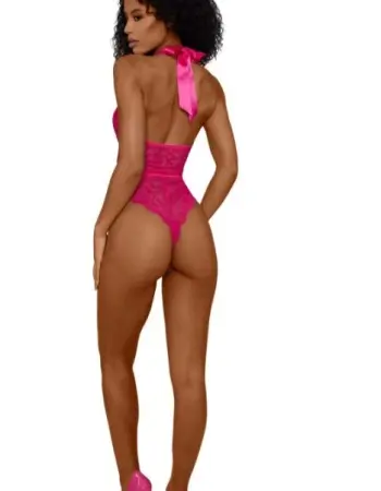Tiana Lace Teddy With Satin Tie - L/xl - Azalea