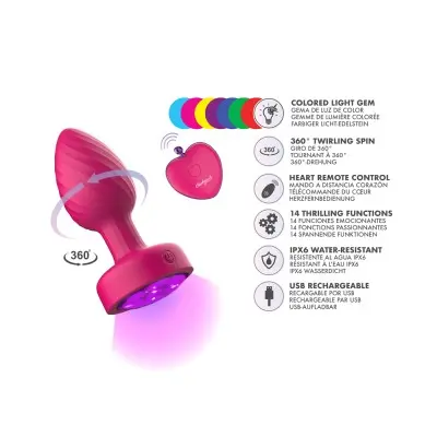 Twila Twirling Purple Gem Light Up Vibrating Plug With Pnk Heart Remote