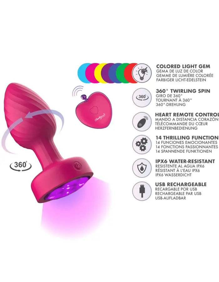 Twila Twirling Purple Gem Light Up Vibrating Plug With Pnk Heart Remote