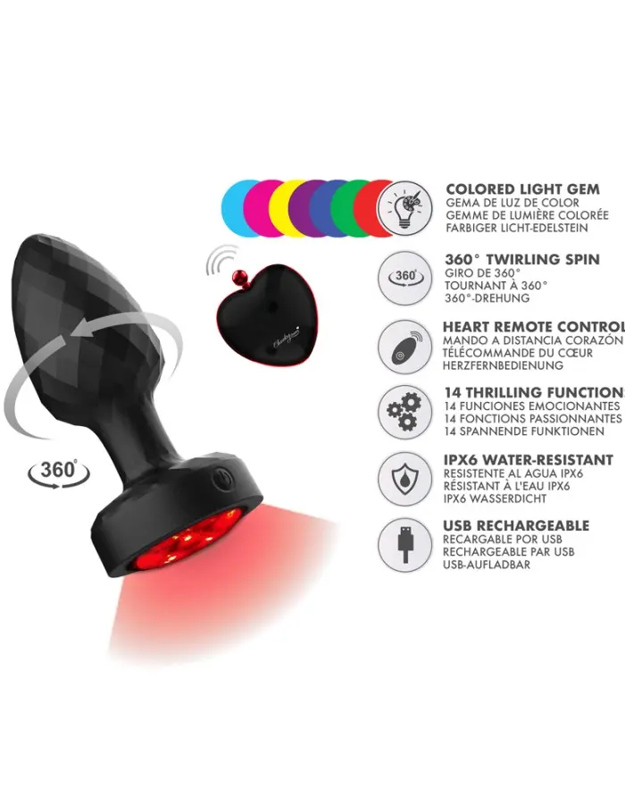 Twila Twirling Smoke Gem Light Up Vibrating Plug With Blk Heart Remote