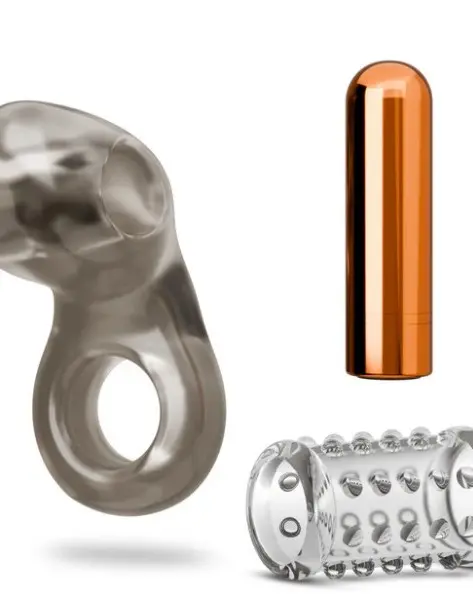 Stay Hard Vibrating Cock Ring Set With Sleeve Textured Sheath