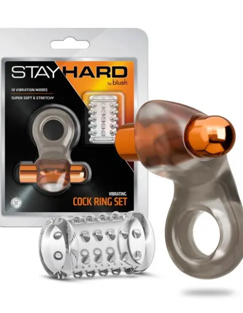 Stay Hard Vibrating Cock Ring Set With Sleeve Textured Sheath