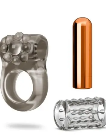 Stay Hard Vibrating Cock Ring Set With Sleeve Textured Sheath