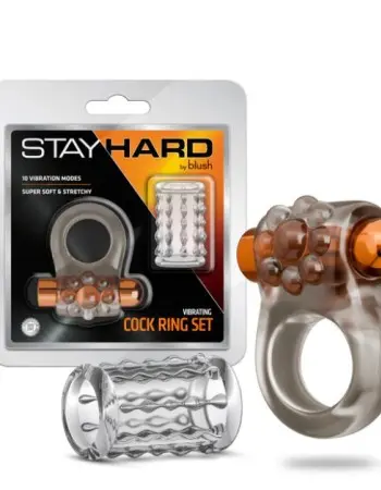 Stay Hard Vibrating Cock Ring Set With Sleeve Textured Sheath