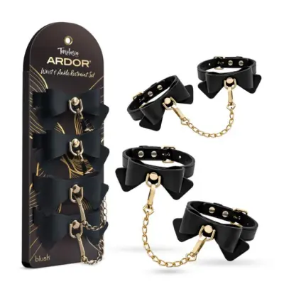 Temptasia Ardor Wrist and Ankle Restraints Black With Bow