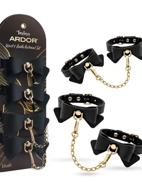 Temptasia Ardor Wrist and Ankle Restraints Black With Bow
