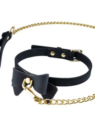 Temptasia Ardor - Collar and Leash - Black With Bow