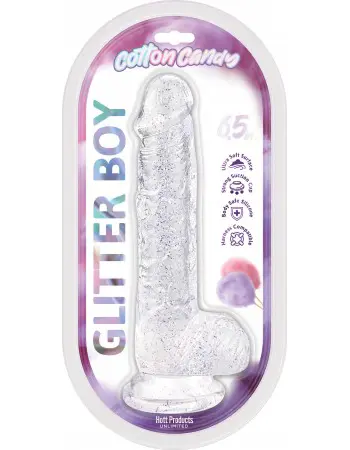 Cotton Candy - Glitter Boy 6.5" Suction Cup Dildo - Clear