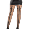Spandex Sheer Sword Backseam Tights - Os - Black