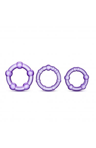 Stay Hard - Beaded Cock Rings - 3 Pack - Purple