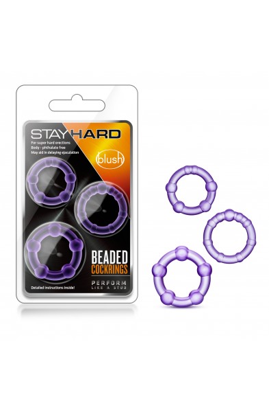 Stay Hard - Beaded Cock Rings - 3 Pack - Purple