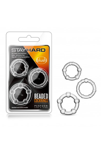 Stay Hard - Beaded Cock Rings - 3 Pack - Clear