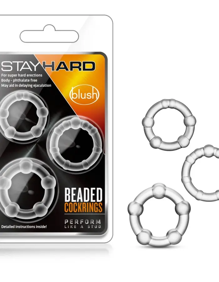 Stay Hard - Beaded Cock Rings - 3 Pack - Clear