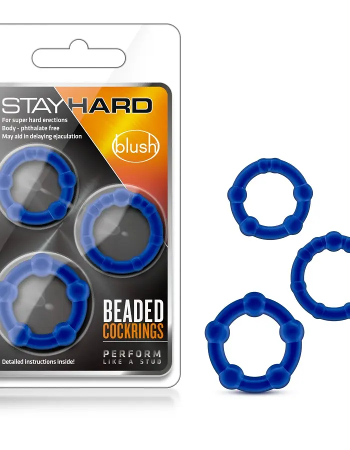 Stay Hard - Beaded Cock Rings - 3 Pack - Blue