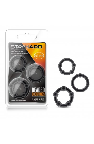 Stay Hard - Beaded Cock Rings - 3 Pack - Black