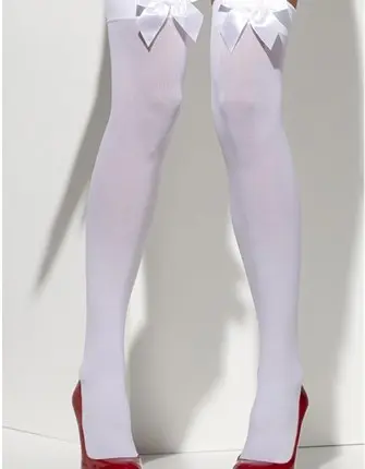 Thigh High Stockings With Bow - White Fv-29093