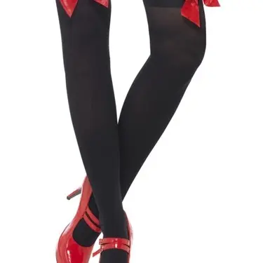 Thigh High Stockings With Red Bow - Black Fv-29331
